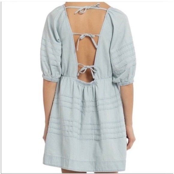 7 FOR ALL MANKIND Puff Sleeve Tie Back Denim Dress Size M - Picture 2 of 10